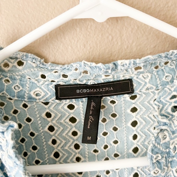 BCBG Placket Cotton Eyelet Dress, Light Blue - Picture 4 of 4